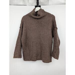 Aerie Open Weave Wool Blend Mock Neck Sweater Chocolate Brown Cold Weather XS